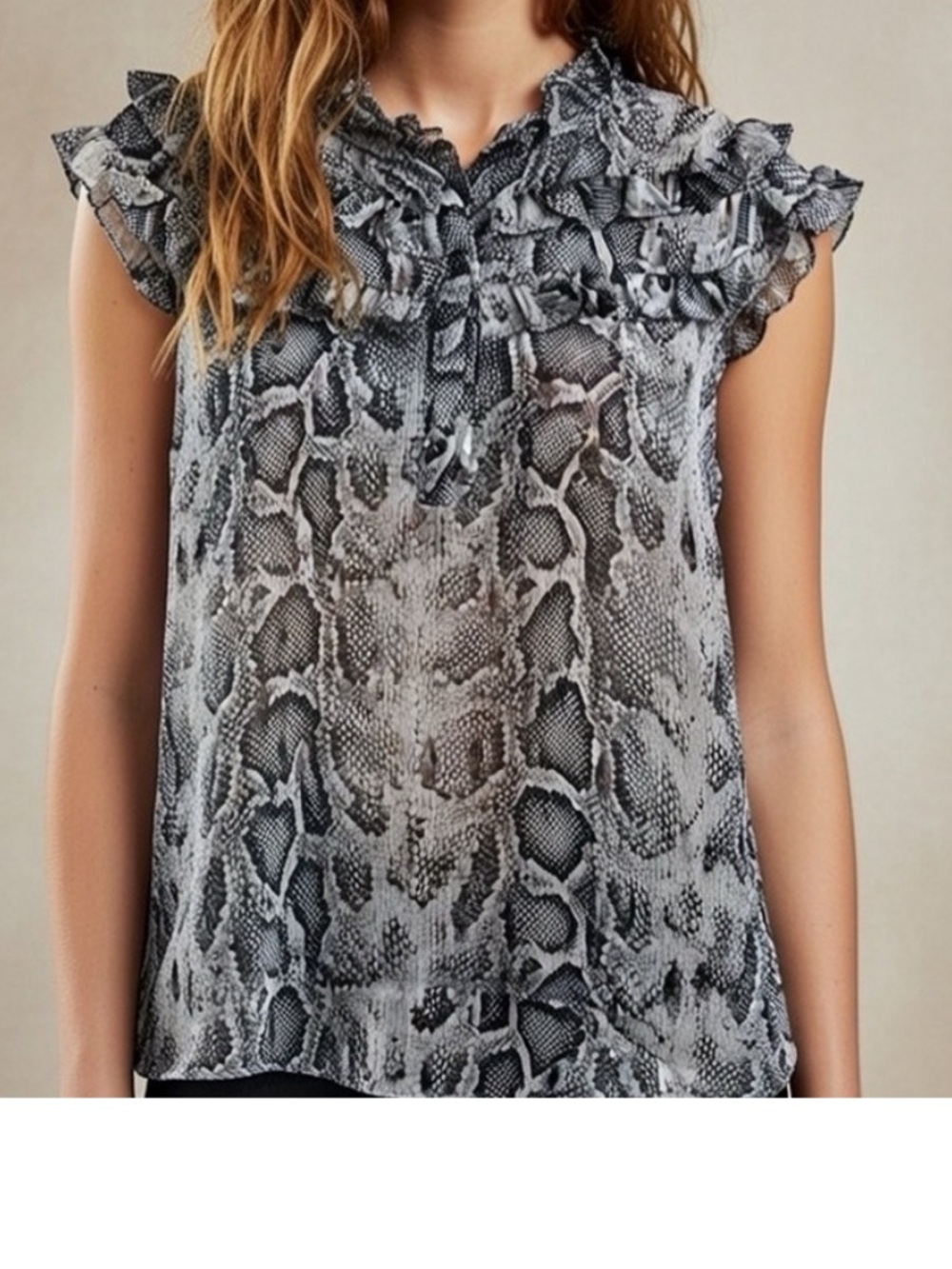 Rebecca Taylor Snake print ruffle top nwt sz2 dressy woven metallic thread